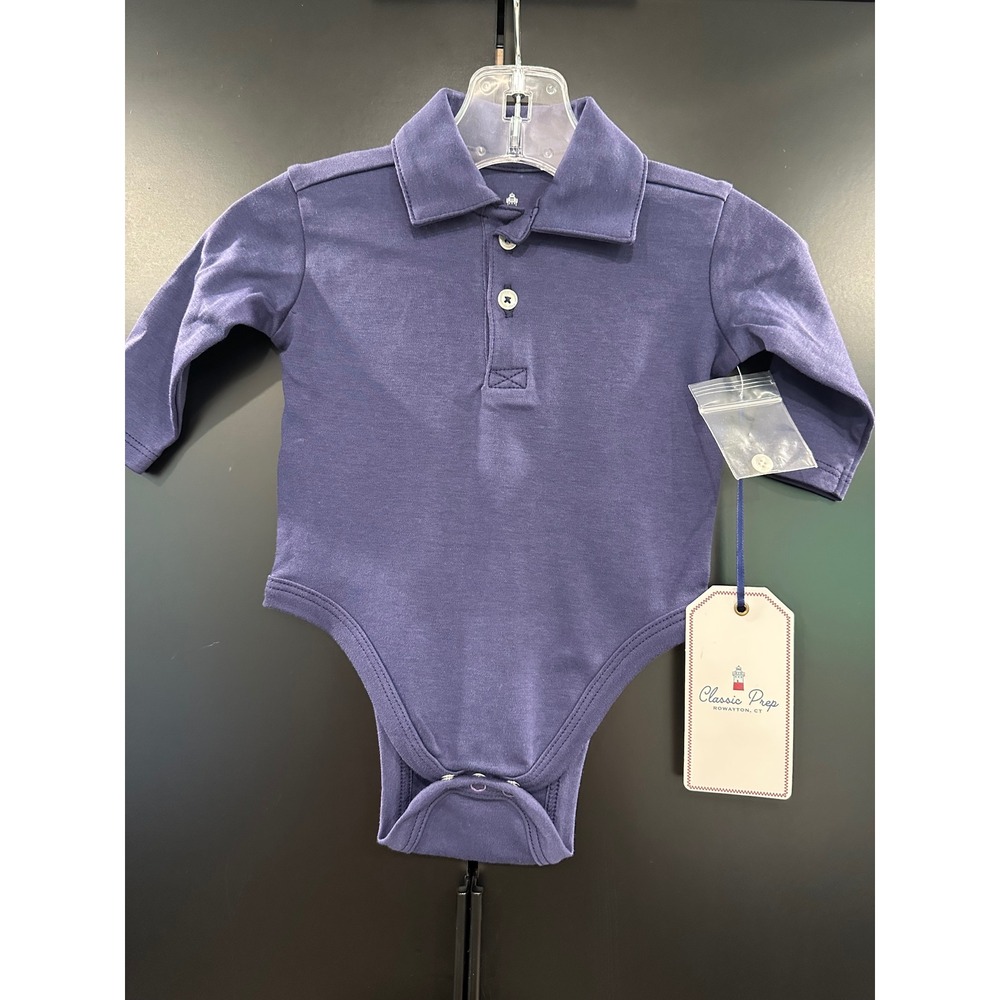 Classic Prep LS Hayes Polo Bodysuit Blue Ribbon Pima Cotton 0-3M 1B0105